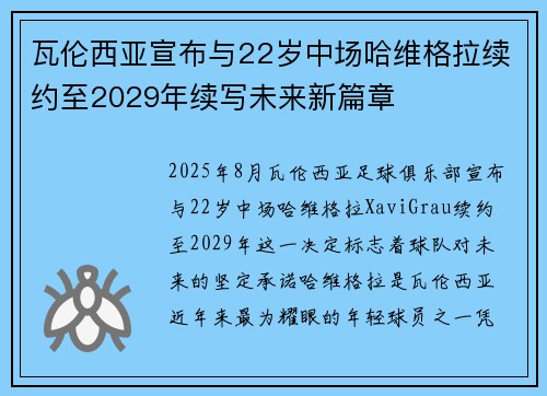 瓦伦西亚宣布与22岁中场哈维格拉续约至2029年续写未来新篇章