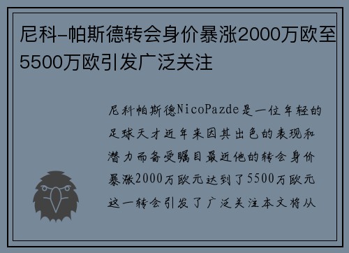 尼科-帕斯德转会身价暴涨2000万欧至5500万欧引发广泛关注